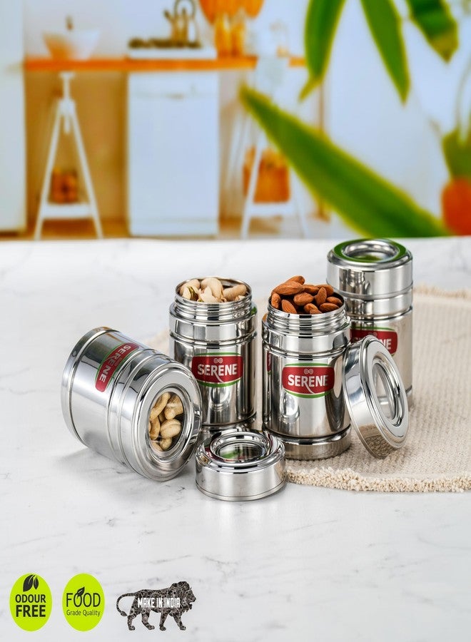 Serene 9101 Stainless Steel Top See-Through Transparent Container | Transparent Lid | Airtight Steel Containers | Multipurpose Kitchen Storage for Spices, Snacks & More | 300 ML Each | 6 Pcs - Image 5